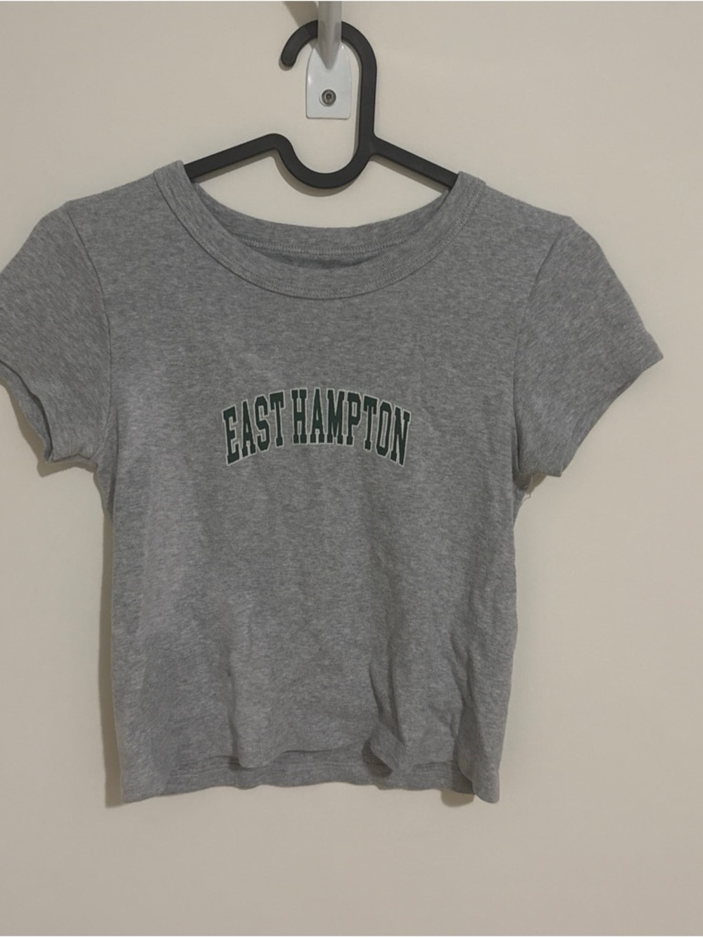 Brandy Melville Gray 'East Hampton' Tee with Green Lettering